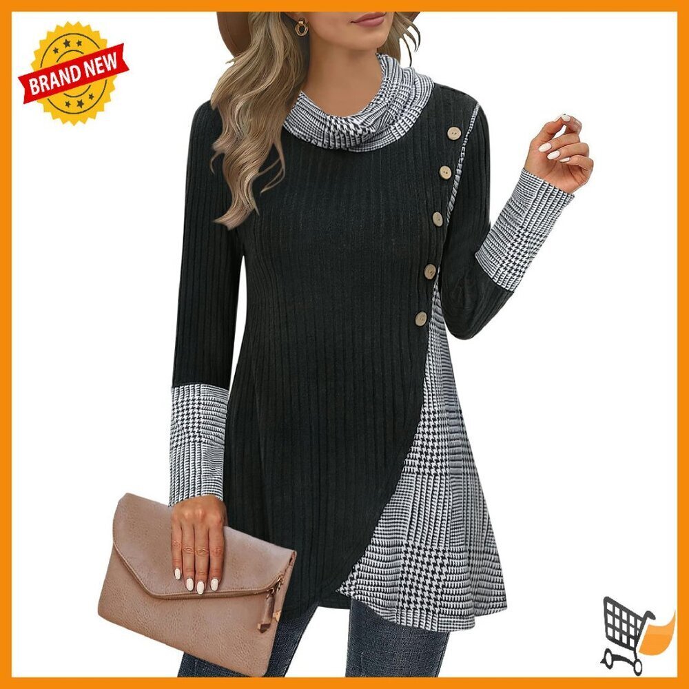 Lightweight Cable Knit Cowl Neck Tunic Sweater Asymmetric Hem